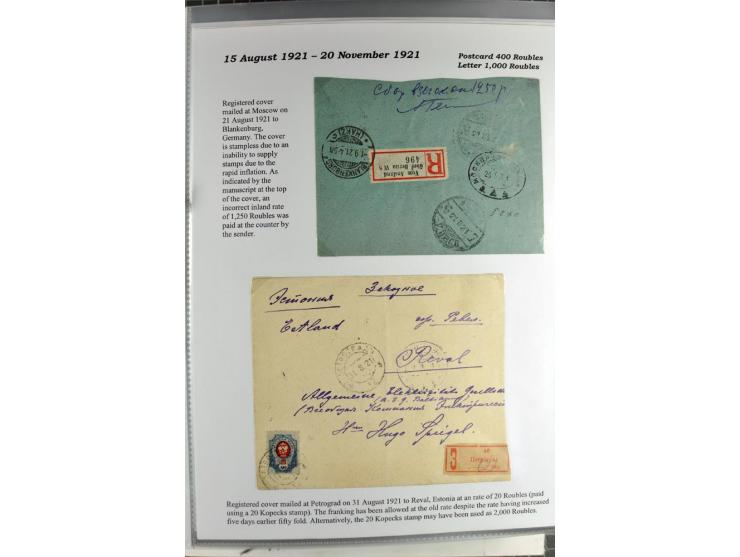 1917/23, umfangreiche Sammlung Auslandspost mit über 150 Briefen und Karten, dabei u.a. Postsparmarken, Kopeken-Aufwertungen,
