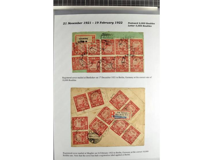 1917/23, umfangreiche Sammlung Auslandspost mit über 150 Briefen und Karten, dabei u.a. Postsparmarken, Kopeken-Aufwertungen,