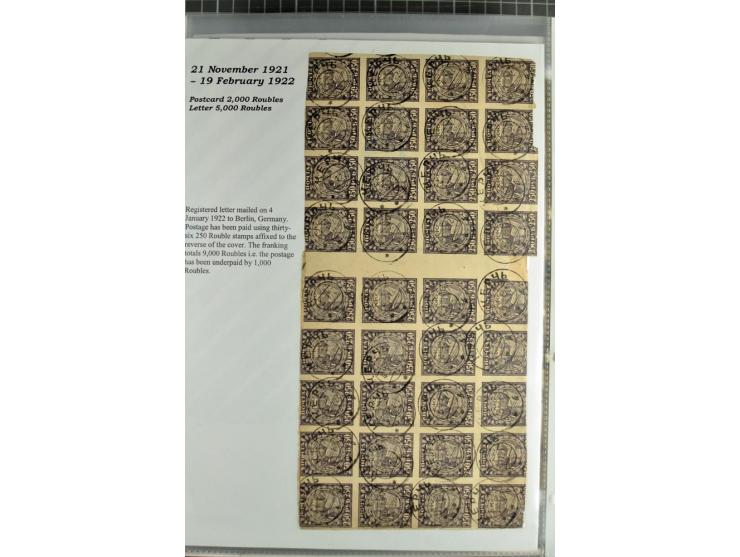 1917/23, umfangreiche Sammlung Auslandspost mit über 150 Briefen und Karten, dabei u.a. Postsparmarken, Kopeken-Aufwertungen,