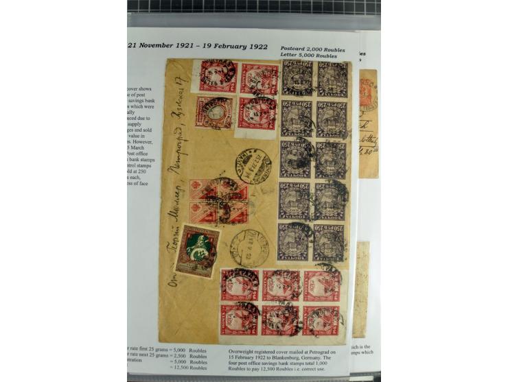 1917/23, umfangreiche Sammlung Auslandspost mit über 150 Briefen und Karten, dabei u.a. Postsparmarken, Kopeken-Aufwertungen,