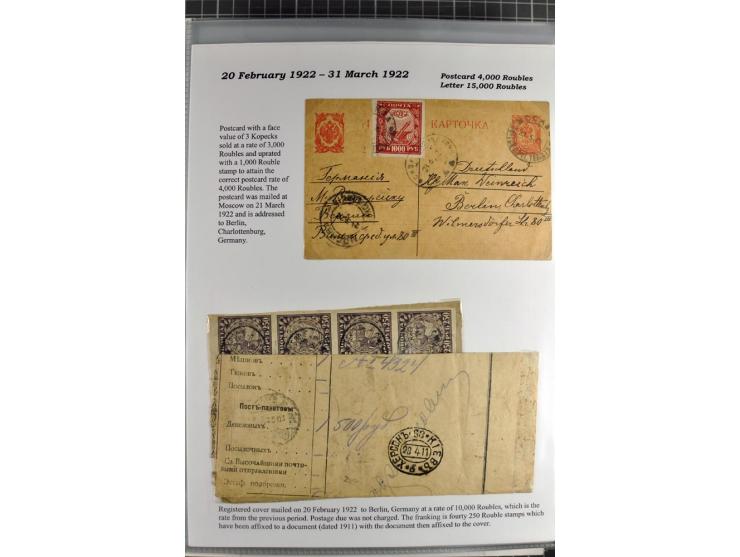 1917/23, umfangreiche Sammlung Auslandspost mit über 150 Briefen und Karten, dabei u.a. Postsparmarken, Kopeken-Aufwertungen,