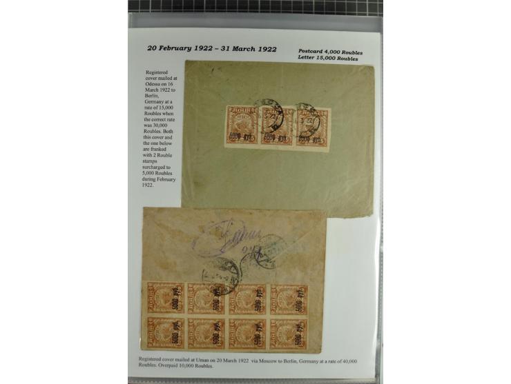1917/23, umfangreiche Sammlung Auslandspost mit über 150 Briefen und Karten, dabei u.a. Postsparmarken, Kopeken-Aufwertungen,
