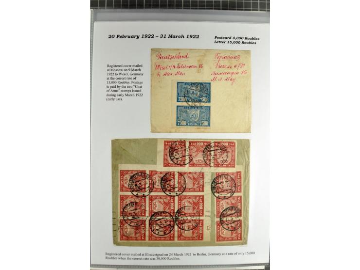 1917/23, umfangreiche Sammlung Auslandspost mit über 150 Briefen und Karten, dabei u.a. Postsparmarken, Kopeken-Aufwertungen,