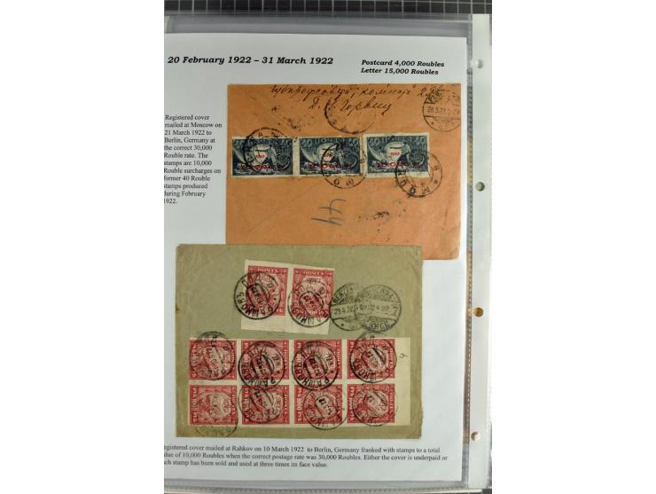 1917/23, umfangreiche Sammlung Auslandspost mit über 150 Briefen und Karten, dabei u.a. Postsparmarken, Kopeken-Aufwertungen,