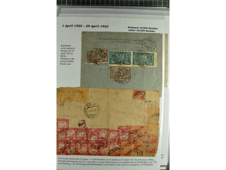 1917/23, umfangreiche Sammlung Auslandspost mit über 150 Briefen und Karten, dabei u.a. Postsparmarken, Kopeken-Aufwertungen,