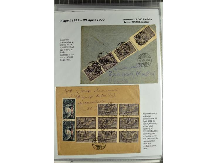 1917/23, umfangreiche Sammlung Auslandspost mit über 150 Briefen und Karten, dabei u.a. Postsparmarken, Kopeken-Aufwertungen,