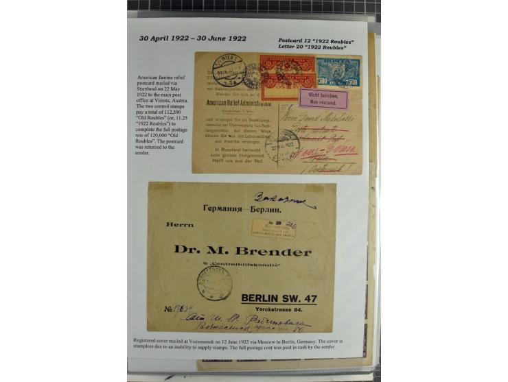 1917/23, umfangreiche Sammlung Auslandspost mit über 150 Briefen und Karten, dabei u.a. Postsparmarken, Kopeken-Aufwertungen,