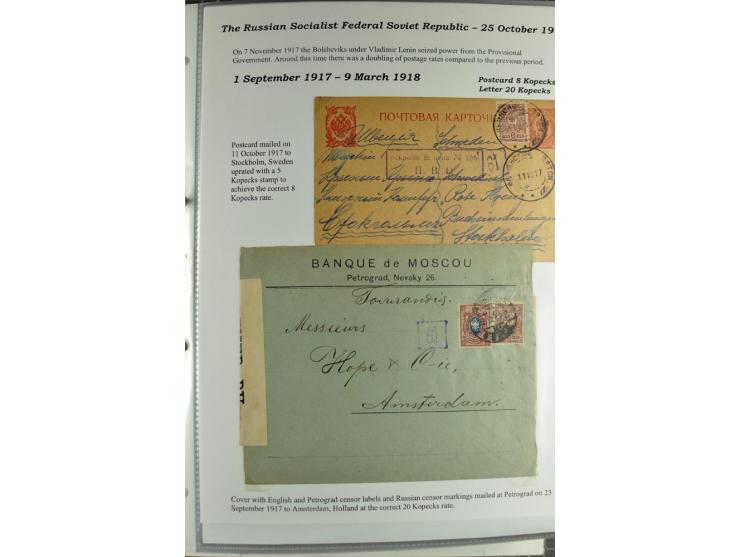 1917/23, umfangreiche Sammlung Auslandspost mit über 150 Briefen und Karten, dabei u.a. Postsparmarken, Kopeken-Aufwertungen,