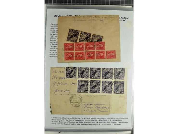 1917/23, umfangreiche Sammlung Auslandspost mit über 150 Briefen und Karten, dabei u.a. Postsparmarken, Kopeken-Aufwertungen,