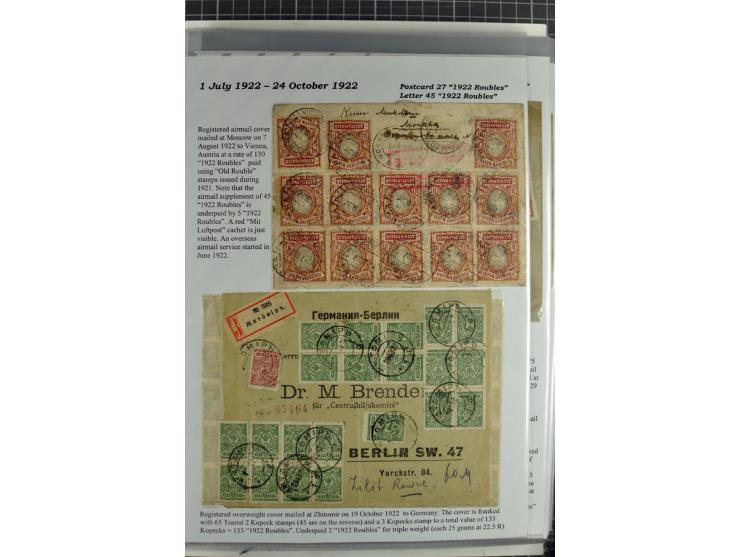 1917/23, umfangreiche Sammlung Auslandspost mit über 150 Briefen und Karten, dabei u.a. Postsparmarken, Kopeken-Aufwertungen,