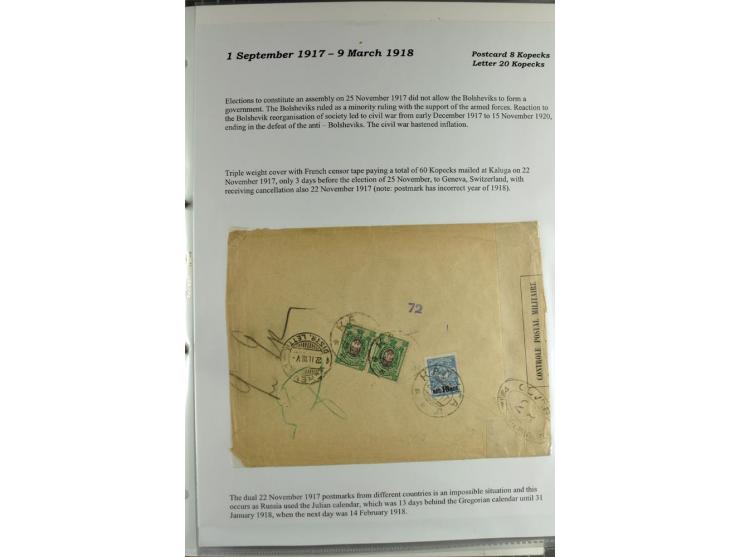 1917/23, umfangreiche Sammlung Auslandspost mit über 150 Briefen und Karten, dabei u.a. Postsparmarken, Kopeken-Aufwertungen,