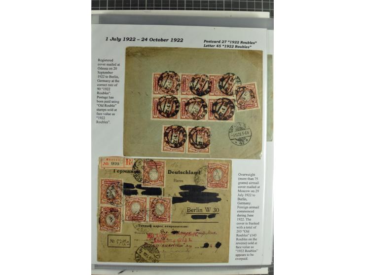 1917/23, umfangreiche Sammlung Auslandspost mit über 150 Briefen und Karten, dabei u.a. Postsparmarken, Kopeken-Aufwertungen,