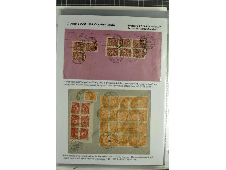1917/23, umfangreiche Sammlung Auslandspost mit über 150 Briefen und Karten, dabei u.a. Postsparmarken, Kopeken-Aufwertungen,