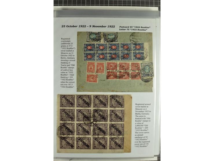 1917/23, umfangreiche Sammlung Auslandspost mit über 150 Briefen und Karten, dabei u.a. Postsparmarken, Kopeken-Aufwertungen,