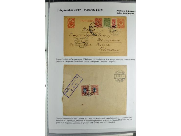1917/23, umfangreiche Sammlung Auslandspost mit über 150 Briefen und Karten, dabei u.a. Postsparmarken, Kopeken-Aufwertungen,