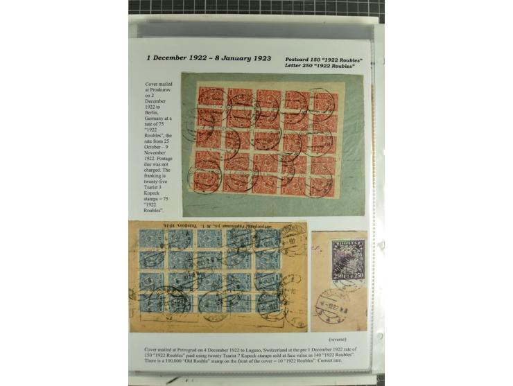 1917/23, umfangreiche Sammlung Auslandspost mit über 150 Briefen und Karten, dabei u.a. Postsparmarken, Kopeken-Aufwertungen,
