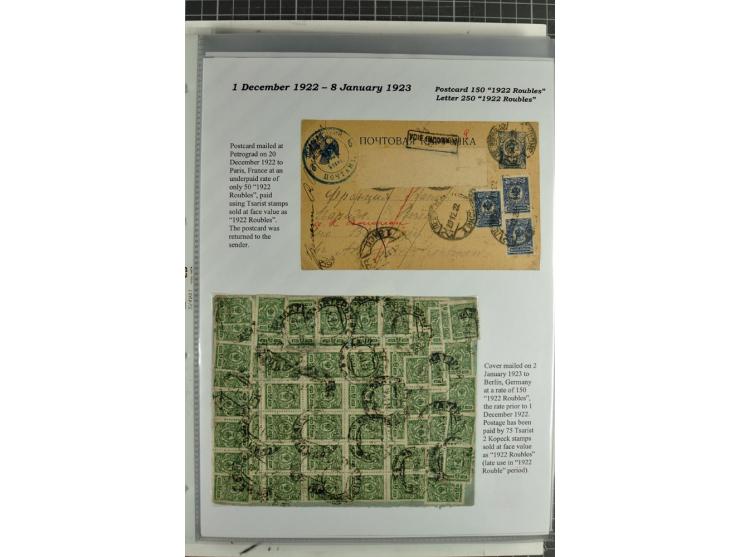 1917/23, umfangreiche Sammlung Auslandspost mit über 150 Briefen und Karten, dabei u.a. Postsparmarken, Kopeken-Aufwertungen,