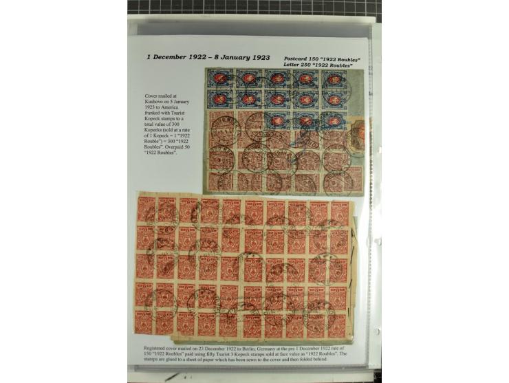 1917/23, umfangreiche Sammlung Auslandspost mit über 150 Briefen und Karten, dabei u.a. Postsparmarken, Kopeken-Aufwertungen,