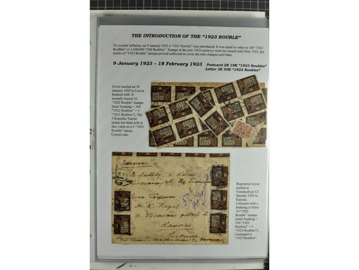 1917/23, umfangreiche Sammlung Auslandspost mit über 150 Briefen und Karten, dabei u.a. Postsparmarken, Kopeken-Aufwertungen,