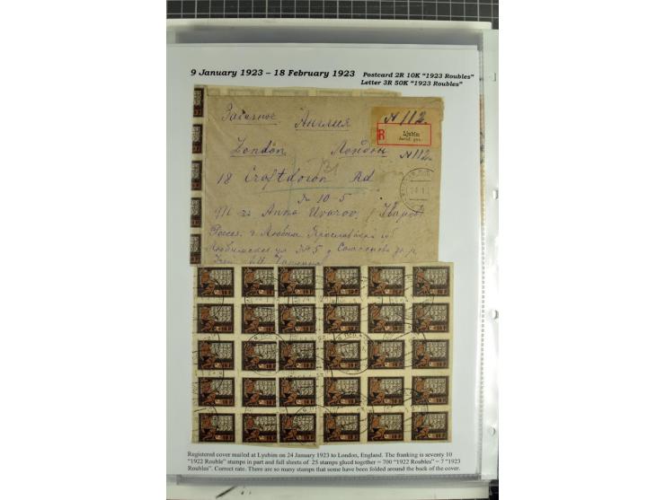 1917/23, umfangreiche Sammlung Auslandspost mit über 150 Briefen und Karten, dabei u.a. Postsparmarken, Kopeken-Aufwertungen,