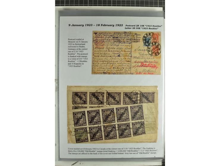 1917/23, umfangreiche Sammlung Auslandspost mit über 150 Briefen und Karten, dabei u.a. Postsparmarken, Kopeken-Aufwertungen,
