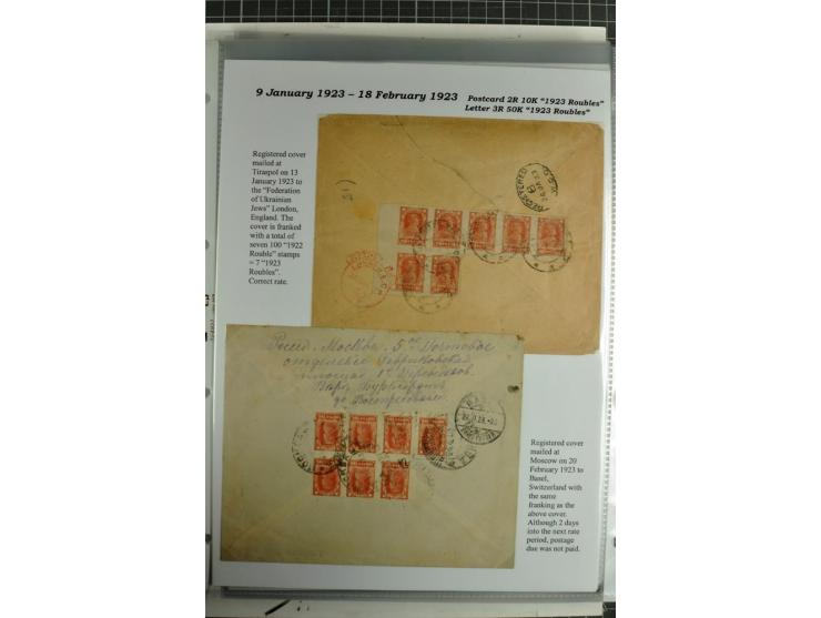 1917/23, umfangreiche Sammlung Auslandspost mit über 150 Briefen und Karten, dabei u.a. Postsparmarken, Kopeken-Aufwertungen,