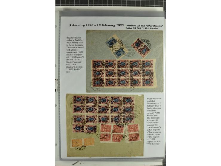 1917/23, umfangreiche Sammlung Auslandspost mit über 150 Briefen und Karten, dabei u.a. Postsparmarken, Kopeken-Aufwertungen,