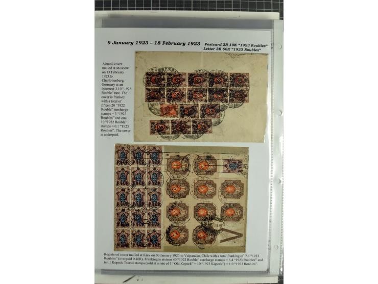1917/23, umfangreiche Sammlung Auslandspost mit über 150 Briefen und Karten, dabei u.a. Postsparmarken, Kopeken-Aufwertungen,