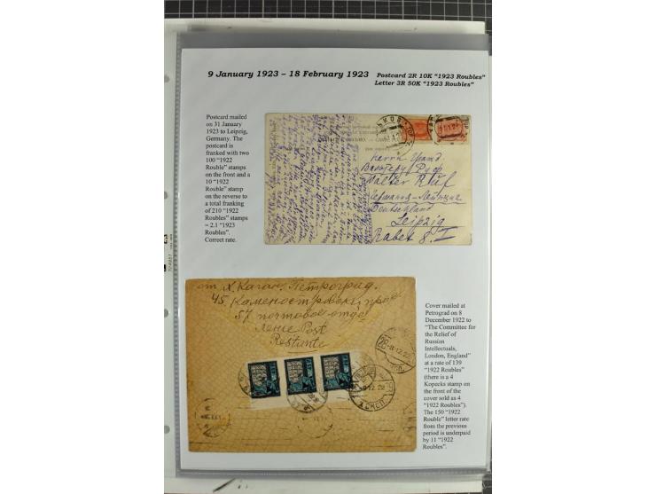 1917/23, umfangreiche Sammlung Auslandspost mit über 150 Briefen und Karten, dabei u.a. Postsparmarken, Kopeken-Aufwertungen,