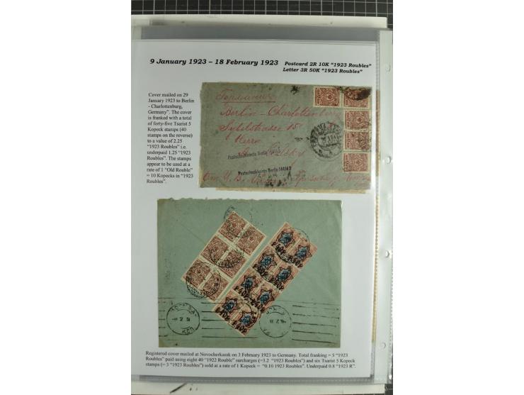 1917/23, umfangreiche Sammlung Auslandspost mit über 150 Briefen und Karten, dabei u.a. Postsparmarken, Kopeken-Aufwertungen,