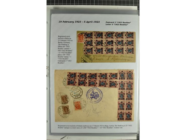 1917/23, umfangreiche Sammlung Auslandspost mit über 150 Briefen und Karten, dabei u.a. Postsparmarken, Kopeken-Aufwertungen,