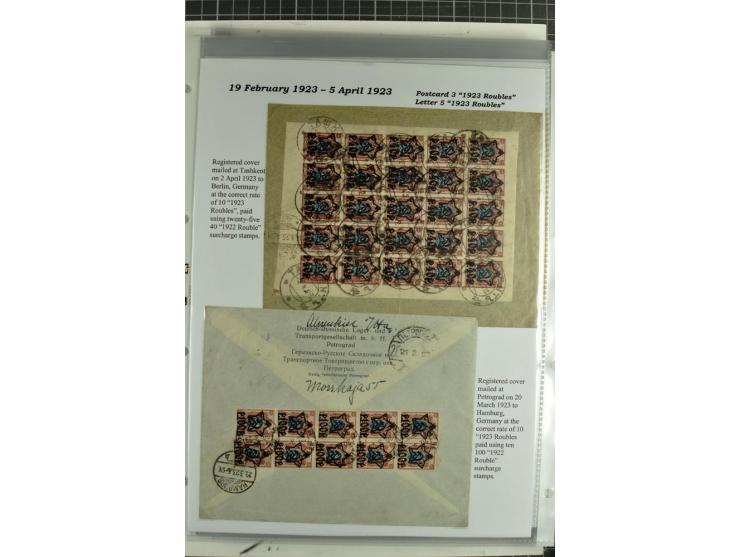 1917/23, umfangreiche Sammlung Auslandspost mit über 150 Briefen und Karten, dabei u.a. Postsparmarken, Kopeken-Aufwertungen,