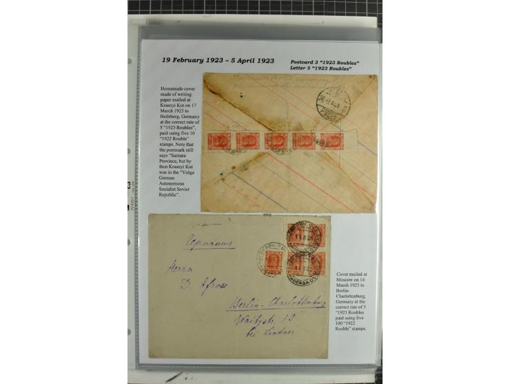 1917/23, umfangreiche Sammlung Auslandspost mit über 150 Briefen und Karten, dabei u.a. Postsparmarken, Kopeken-Aufwertungen,