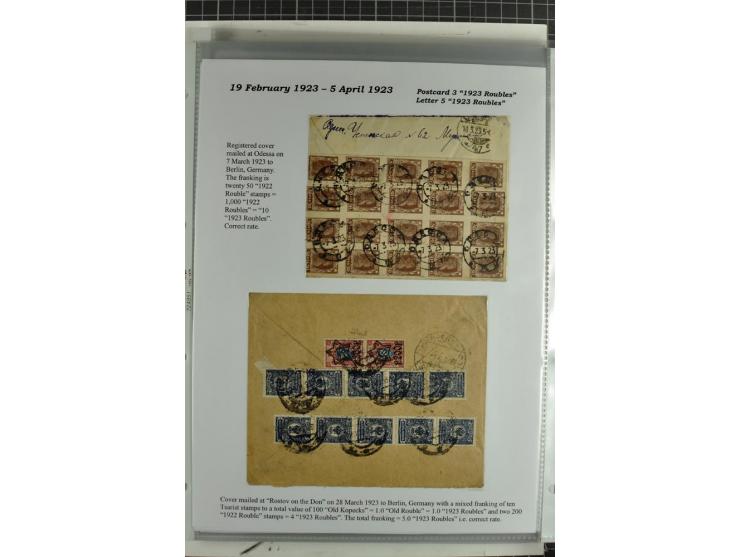 1917/23, umfangreiche Sammlung Auslandspost mit über 150 Briefen und Karten, dabei u.a. Postsparmarken, Kopeken-Aufwertungen,