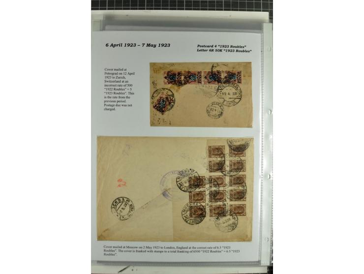 1917/23, umfangreiche Sammlung Auslandspost mit über 150 Briefen und Karten, dabei u.a. Postsparmarken, Kopeken-Aufwertungen,