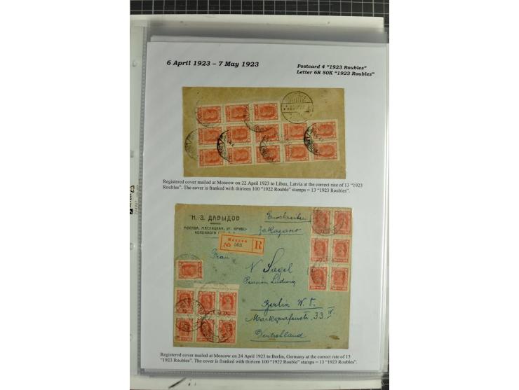 1917/23, umfangreiche Sammlung Auslandspost mit über 150 Briefen und Karten, dabei u.a. Postsparmarken, Kopeken-Aufwertungen,
