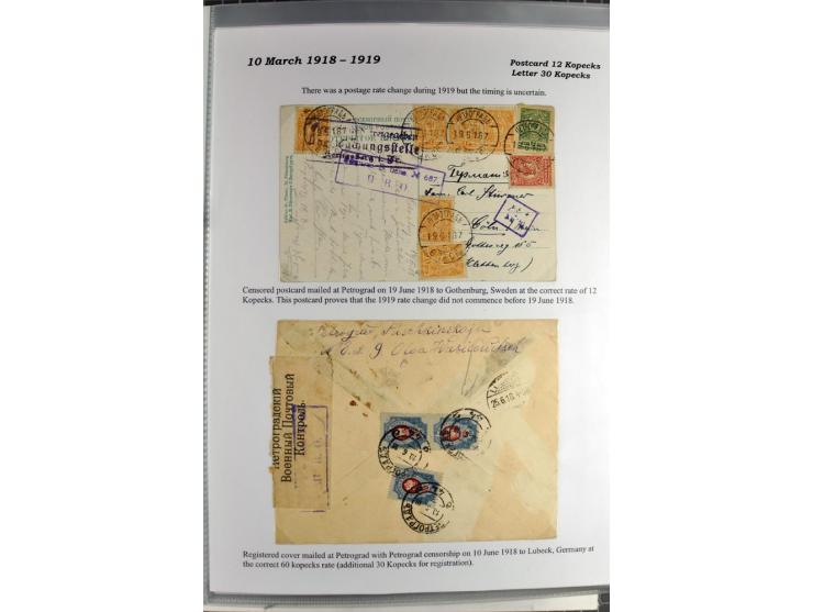 1917/23, umfangreiche Sammlung Auslandspost mit über 150 Briefen und Karten, dabei u.a. Postsparmarken, Kopeken-Aufwertungen,