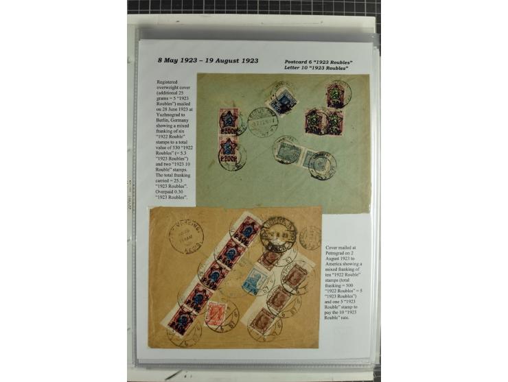 1917/23, umfangreiche Sammlung Auslandspost mit über 150 Briefen und Karten, dabei u.a. Postsparmarken, Kopeken-Aufwertungen,