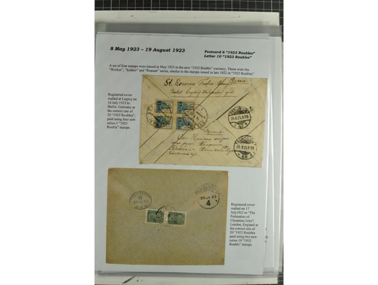 1917/23, umfangreiche Sammlung Auslandspost mit über 150 Briefen und Karten, dabei u.a. Postsparmarken, Kopeken-Aufwertungen,