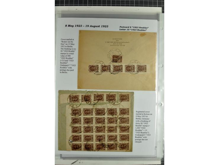 1917/23, umfangreiche Sammlung Auslandspost mit über 150 Briefen und Karten, dabei u.a. Postsparmarken, Kopeken-Aufwertungen,