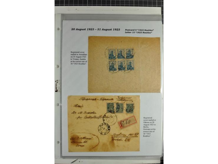 1917/23, umfangreiche Sammlung Auslandspost mit über 150 Briefen und Karten, dabei u.a. Postsparmarken, Kopeken-Aufwertungen,