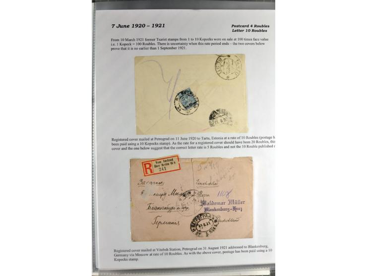 1917/23, umfangreiche Sammlung Auslandspost mit über 150 Briefen und Karten, dabei u.a. Postsparmarken, Kopeken-Aufwertungen,