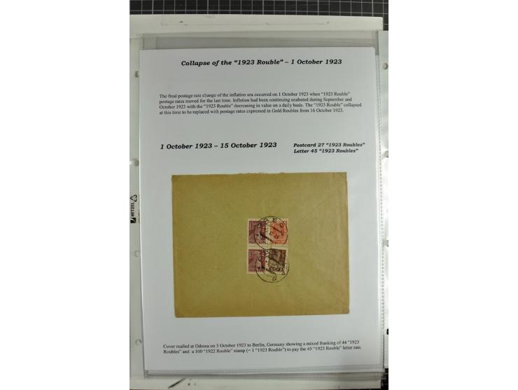 1917/23, umfangreiche Sammlung Auslandspost mit über 150 Briefen und Karten, dabei u.a. Postsparmarken, Kopeken-Aufwertungen,
