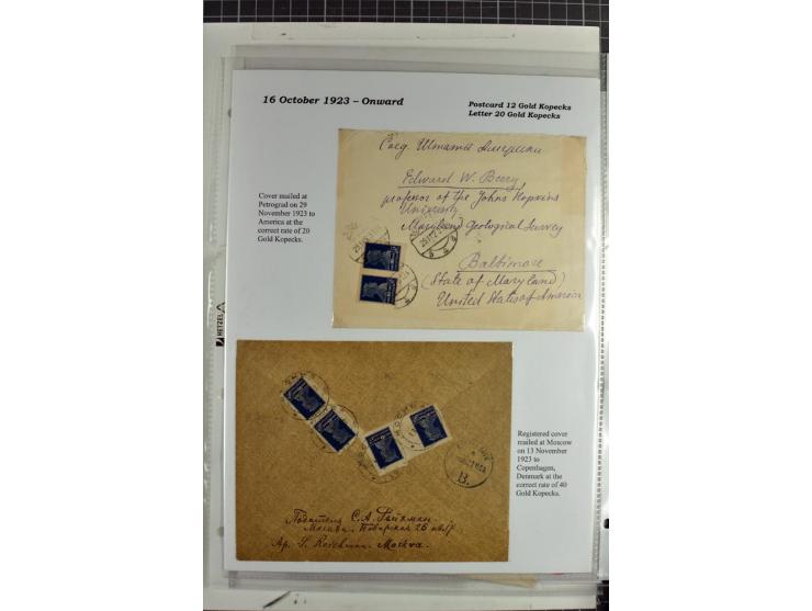 1917/23, umfangreiche Sammlung Auslandspost mit über 150 Briefen und Karten, dabei u.a. Postsparmarken, Kopeken-Aufwertungen,