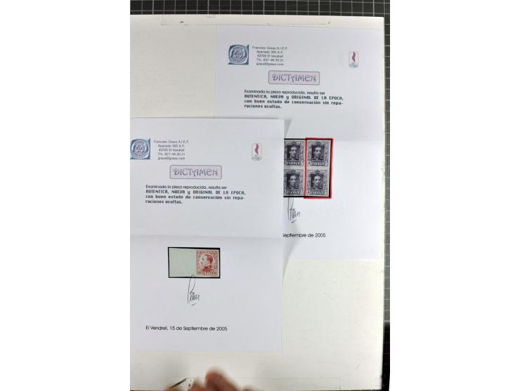 1922/30, Alfonso XIII, ungezähnte Probedrucke in nicht ausgegebenen Farben, insgesamt 110 Werte in 4 Sorten (einmal nur 3 Stü