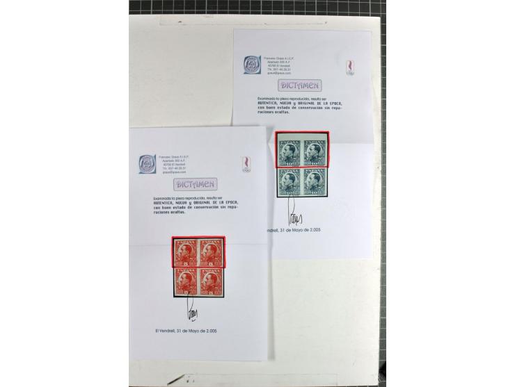 1922/30, Alfonso XIII, ungezähnte Probedrucke in nicht ausgegebenen Farben, insgesamt 110 Werte in 4 Sorten (einmal nur 3 Stü