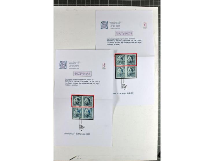 1922/30, Alfonso XIII, ungezähnte Probedrucke in nicht ausgegebenen Farben, insgesamt 110 Werte in 4 Sorten (einmal nur 3 Stü