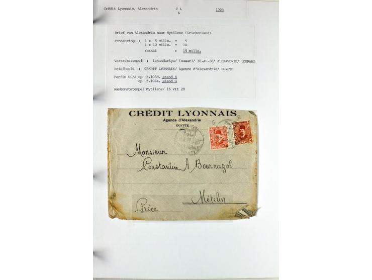 1900/44 (ca.), ägyptische und sudanesische Perfins, umfangreiche Sammlung in 2 Ordnern mit einer Vielzahl voll Lochungen vers