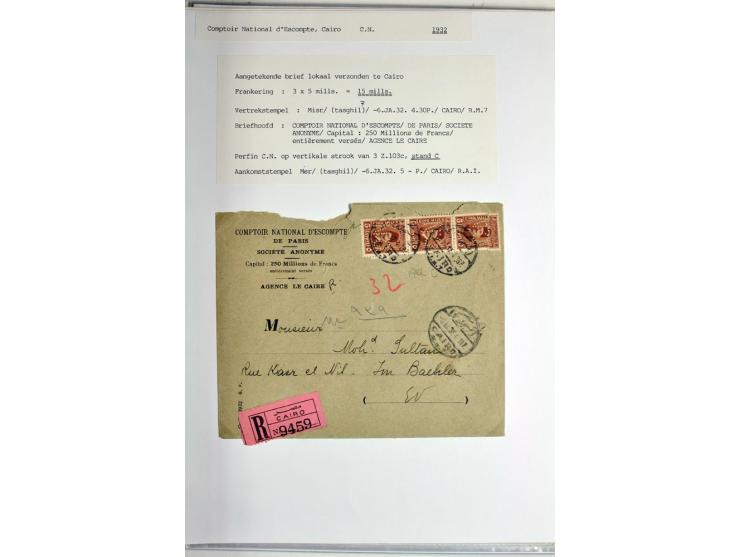 1900/44 (ca.), ägyptische und sudanesische Perfins, umfangreiche Sammlung in 2 Ordnern mit einer Vielzahl voll Lochungen vers