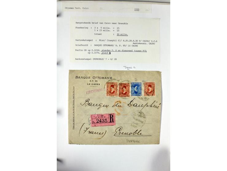1900/44 (ca.), ägyptische und sudanesische Perfins, umfangreiche Sammlung in 2 Ordnern mit einer Vielzahl voll Lochungen vers